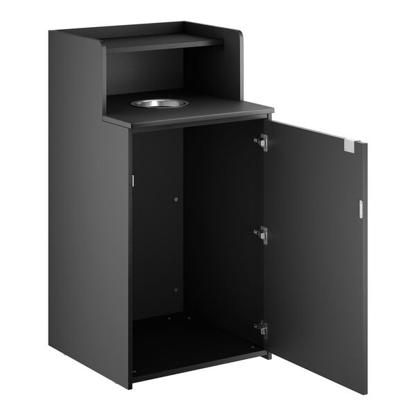 Lancaster Table & Seating Waste 32 Gallon Black Waste Receptacle Enclosure with Drop Hole and Tray Shelf