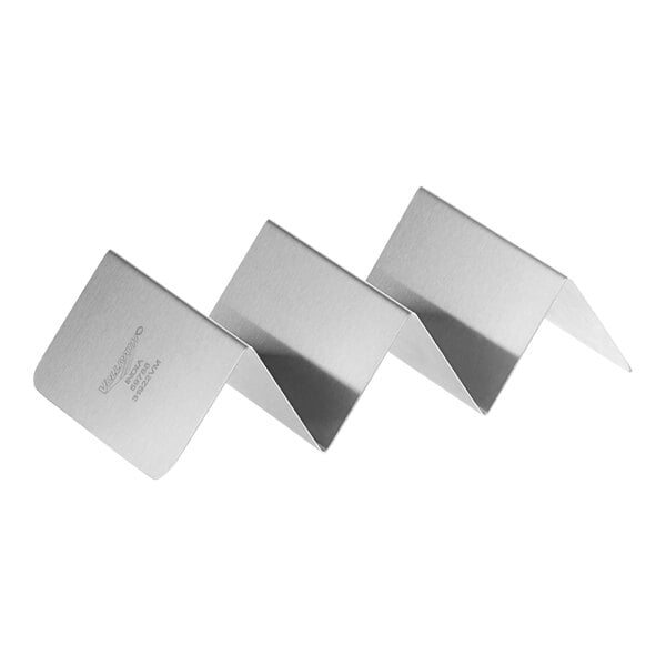 A Vollrath stainless steel taco holder with 2 or 3 compartments on a white background.