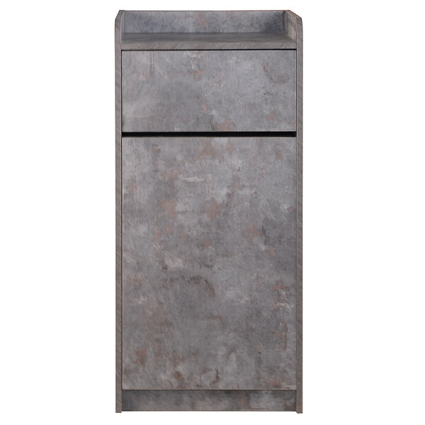 A BFM Seating rustic copper waste can enclosure.