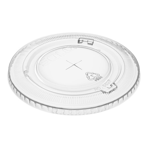 A clear plastic lid with a straw slot designed for disposable cups.