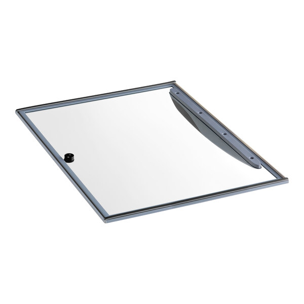A rectangular sliding glass bottom lid with a metal frame and handle, designed for Avantco DFF9 freezers.