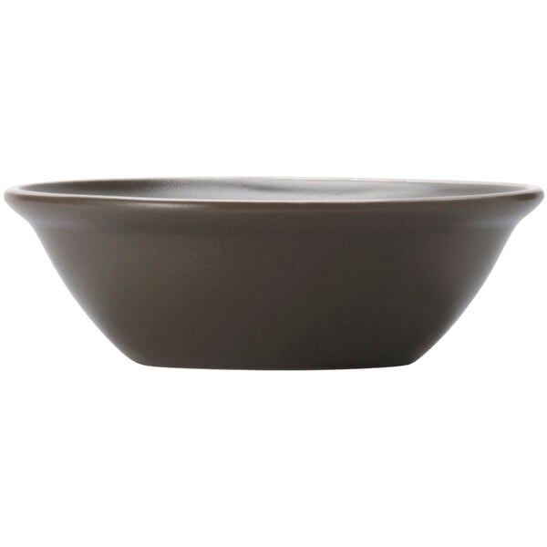 A matte olive Libbey porcelain fruit bowl.