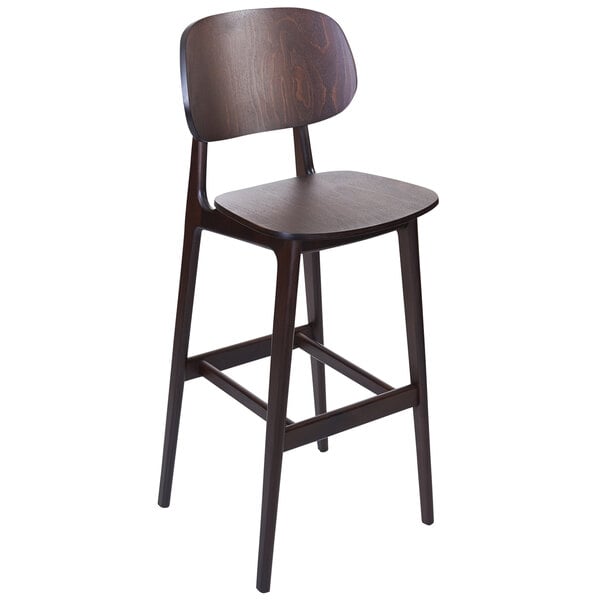 A BFM Seating Emma dark walnut wooden bar chair with a white backrest.