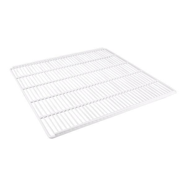 An Avantco white coated metal grid shelf with holes.