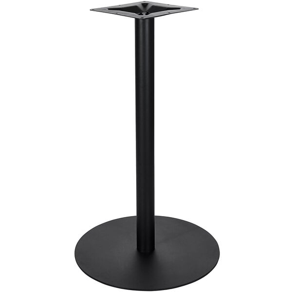 A BFM Seating black metal bar height round table base.