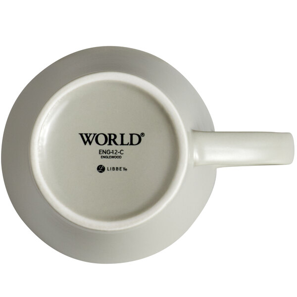 A white Libbey porcelain mug with a handle.