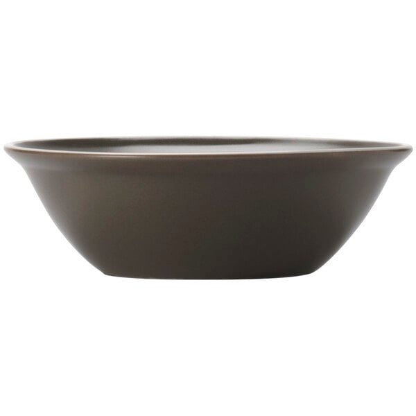 A close-up of a Libbey Englewood Porcelain Cereal / Soup Bowl with a dark gray rim.