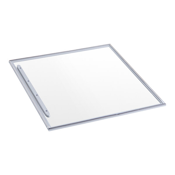 A square sliding glass top lid with a metal frame designed for Avantco DFF13 freezers.