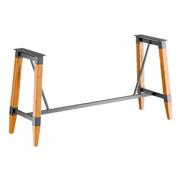 Lancaster Table & Seating Industrial Honey Maple Finish Bar Height Trestle Table Base for 30" x 96" Table Tops