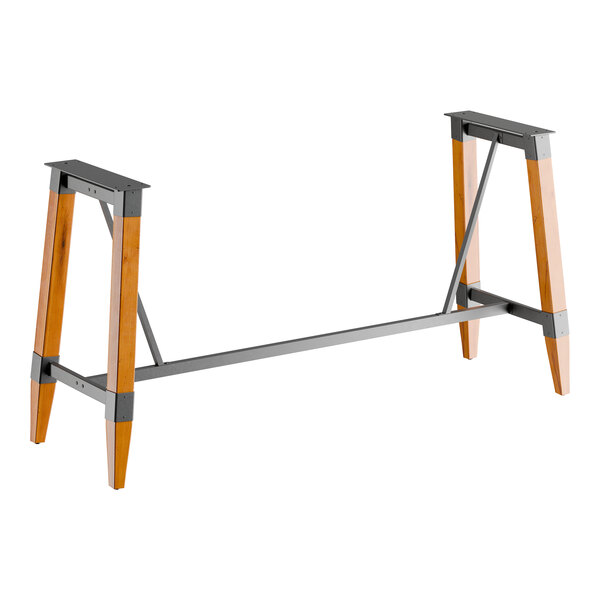 Lancaster Table & Seating Industrial Honey Maple Finish Bar Height Trestle Table Base for 30" x 96" Table Tops
