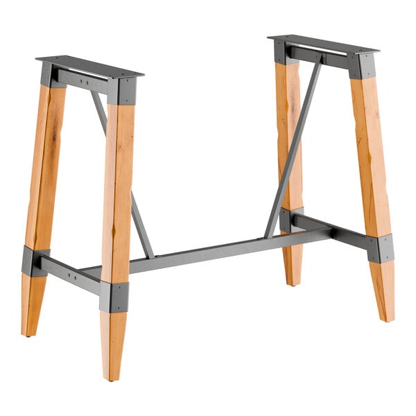 Lancaster Table & Seating Industrial Honey Maple Finish Bar Height Trestle Table Base for 30" x 60" Table Tops