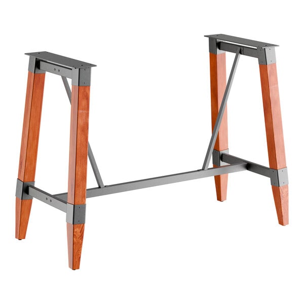 Lancaster Table & Seating Industrial Rustic Mahogany Finish Bar Height Trestle Table Base for 30" x 72" Table Tops
