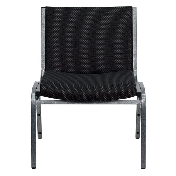 A Flash Furniture Hercules black fabric stack chair with a silver frame.