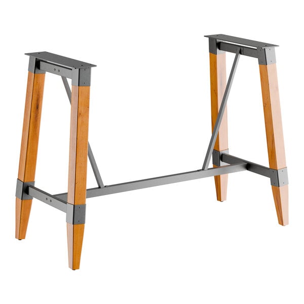 Lancaster Table & Seating Industrial Honey Maple Finish Bar Height Trestle Table Base for 30" x 72" Table Tops