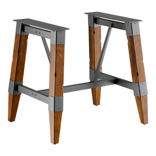 Lancaster Table & Seating Industrial Rustic Walnut Finish Standard Height Trestle Table Base for 30" x 48" Table Tops