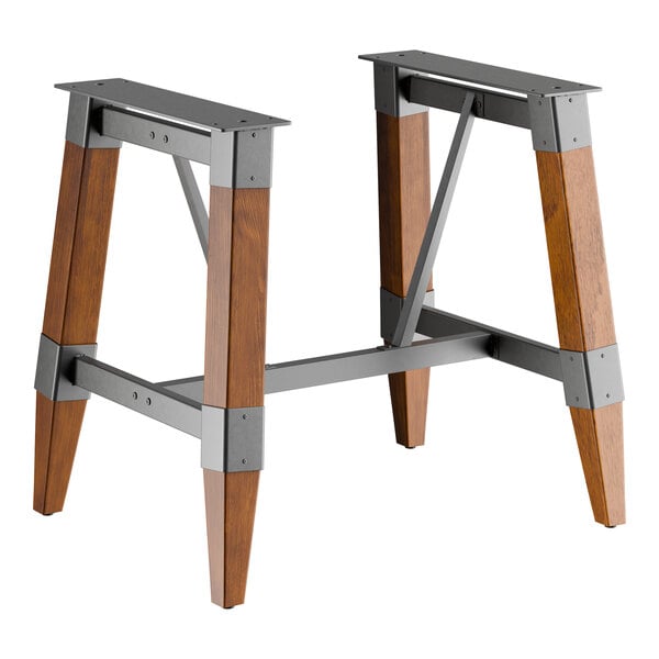 Lancaster Table & Seating Industrial Rustic Walnut Finish Standard Height Trestle Table Base for 30" x 48" Table Tops