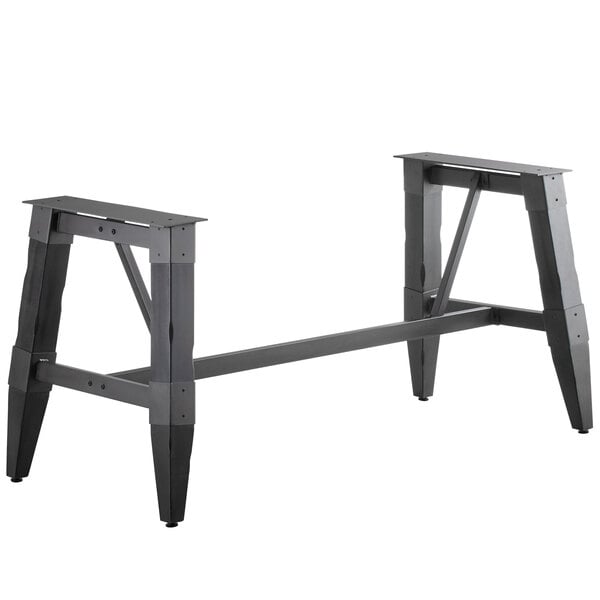 A black metal table with two legs.