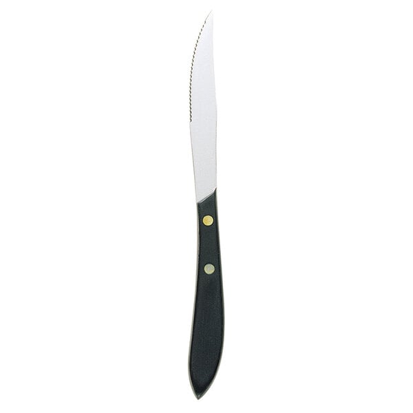 A Walco serrated steak knife with a black handle.