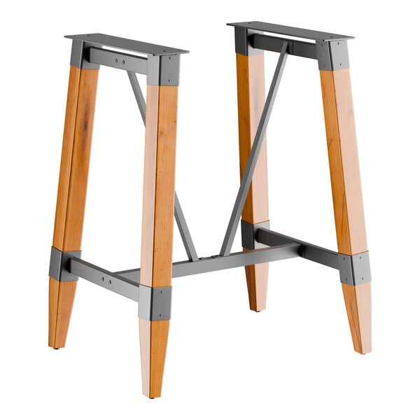 Lancaster Table & Seating Industrial Honey Maple Finish Bar Height Trestle Table Base for 30" x 48" Table Tops