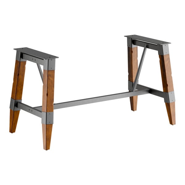 Lancaster Table & Seating Industrial Rustic Walnut Finish Standard Height Trestle Table Base for 30" x 72" Table Tops
