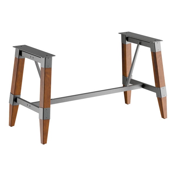 Lancaster Table & Seating Industrial Rustic Walnut Finish Standard Height Trestle Table Base for 30" x 72" Table Tops