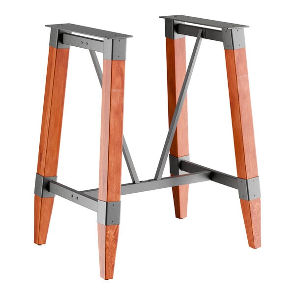 Lancaster Table & Seating Industrial Rustic Mahogany Finish Bar Height Trestle Table Base for 30" x 48" Table Tops