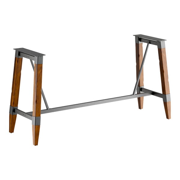 Lancaster Table & Seating Industrial Rustic Walnut Finish Bar Height Trestle Table Base for 30" x 96" Table Tops