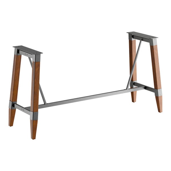 Lancaster Table & Seating Industrial Rustic Walnut Finish Bar Height Trestle Table Base for 30" x 96" Table Tops