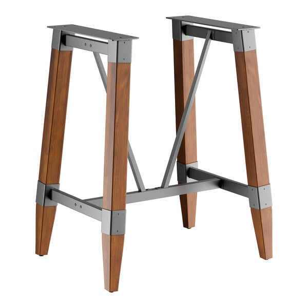 Lancaster Table & Seating Industrial Rustic Walnut Finish Bar Height Trestle Table Base for 30" x 48" Table Tops
