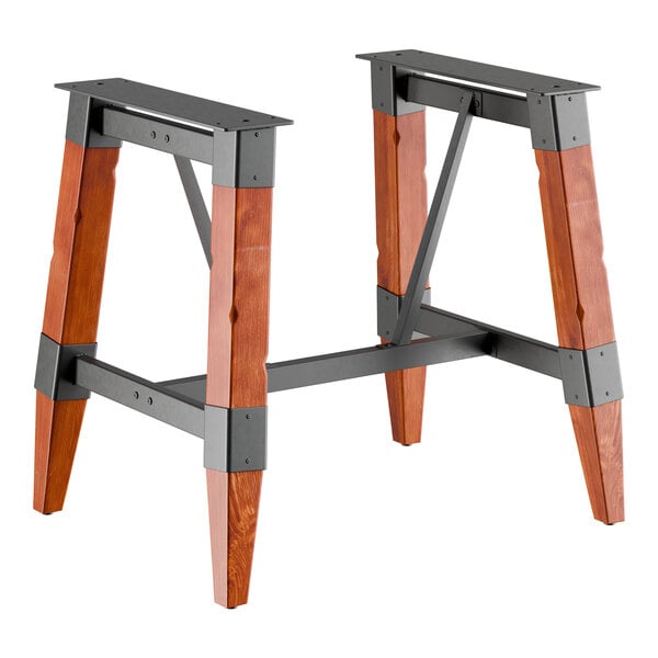 Lancaster Table & Seating Industrial Rustic Mahogany Finish Standard Height Trestle Table Base for 30" x 48" Table Tops
