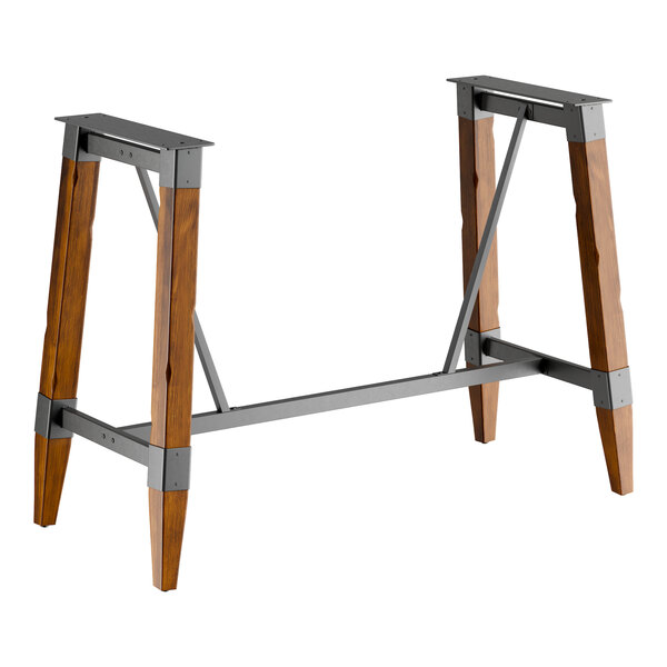 Lancaster Table & Seating Industrial Rustic Walnut Finish Bar Height Trestle Table Base for 30" x 72" Table Tops