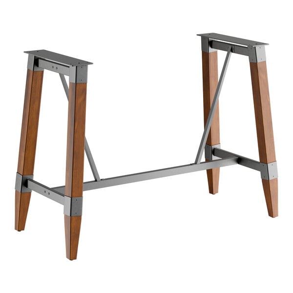 Lancaster Table & Seating Industrial Rustic Walnut Finish Bar Height Trestle Table Base for 30" x 72" Table Tops