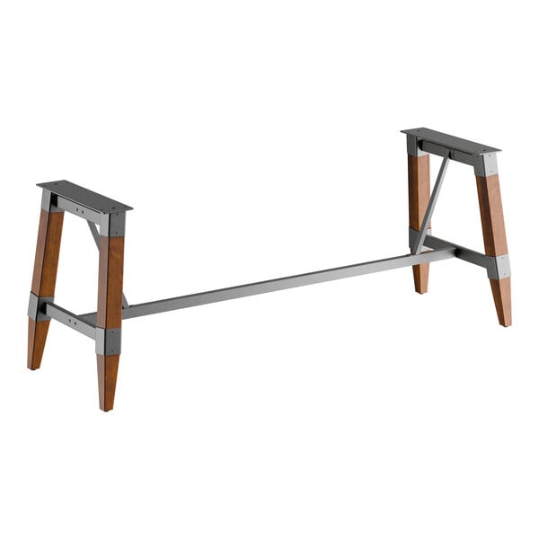 Lancaster Table & Seating Industrial Rustic Walnut Finish Standard Height Trestle Table Base for 30" x 96" Table Tops