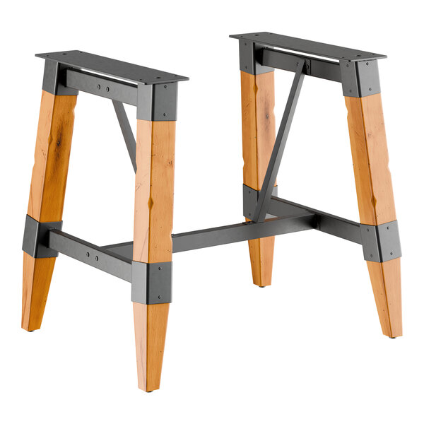 Lancaster Table & Seating Industrial Honey Maple Finish Standard Height Trestle Table Base for 30" x 48" Table Tops