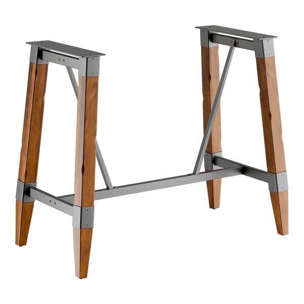 Lancaster Table & Seating Industrial Rustic Walnut Finish Bar Height Trestle Table Base for 30" x 60" Table Tops