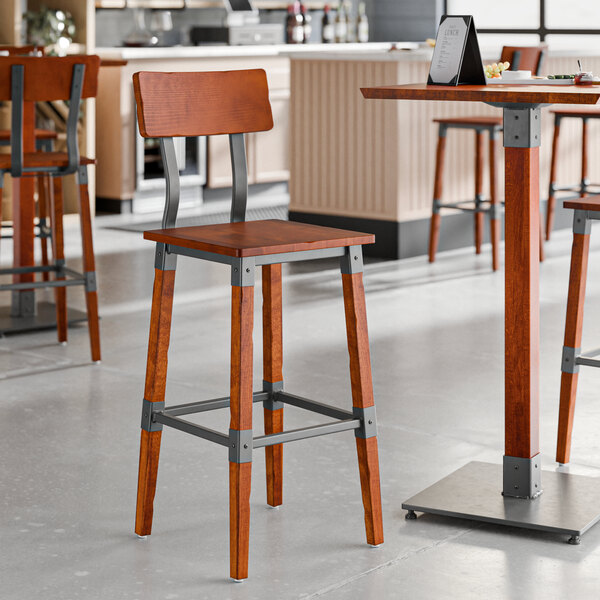 Lancaster Table & Seating Industrial Bar Stool with Rustic Mahogany Finish