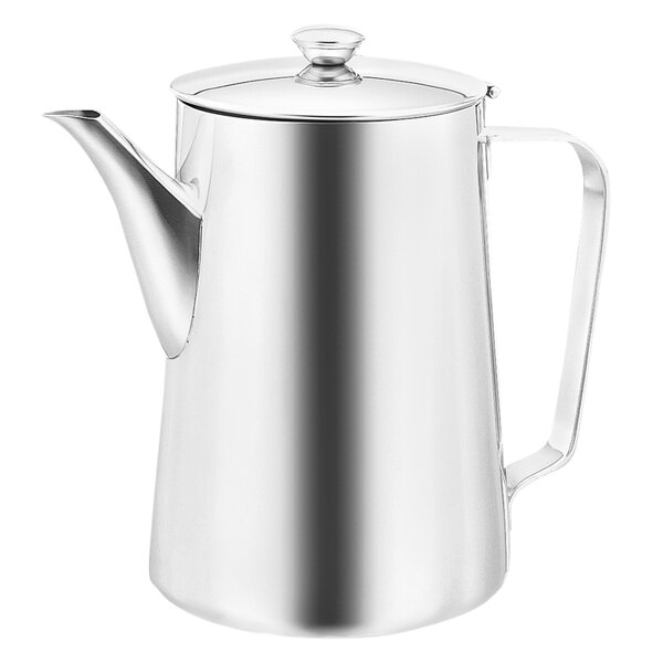 a silver teapot with a lid