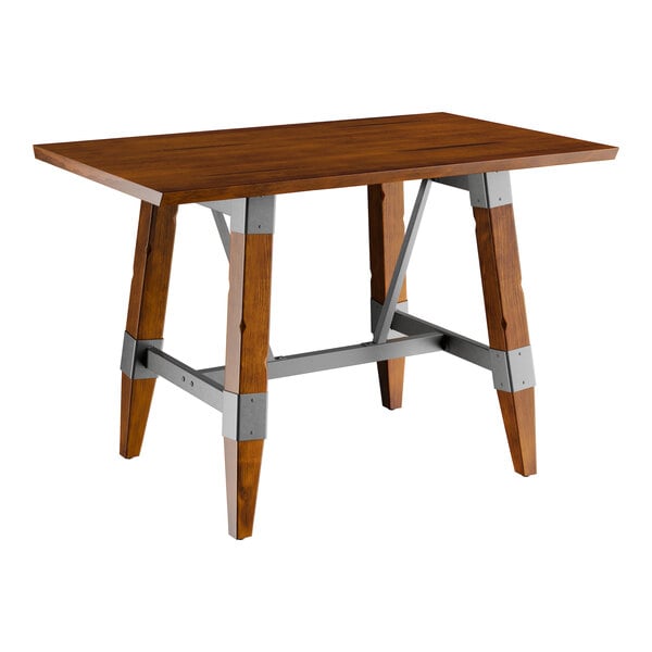 Lancaster Table & Seating Industrial 30" x 48" Solid Wood Live Edge Trestle Base Table with Rustic Walnut Finish