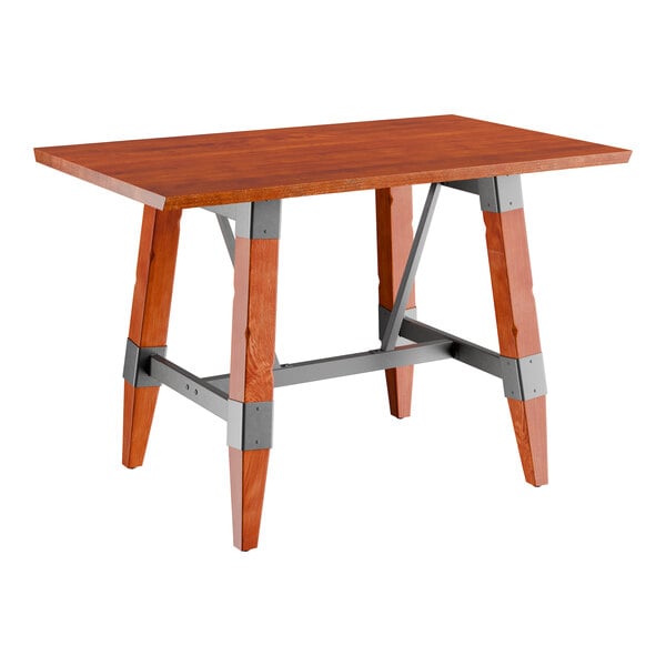 Lancaster Table & Seating Industrial 30" x 48" Solid Wood Live Edge Trestle Base Table with Rustic Mahogany Finish