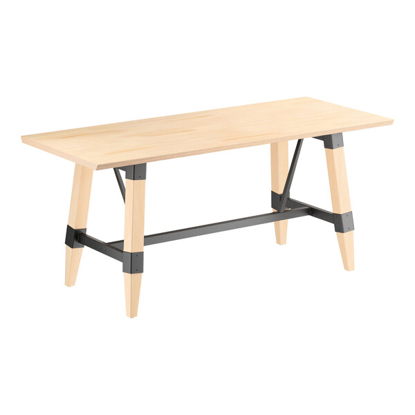 Lancaster Table & Seating Industrial 30" x 72" Rectangular Solid Wood Live Edge Standard Height Trestle Base Table with Bleached Oak Finish