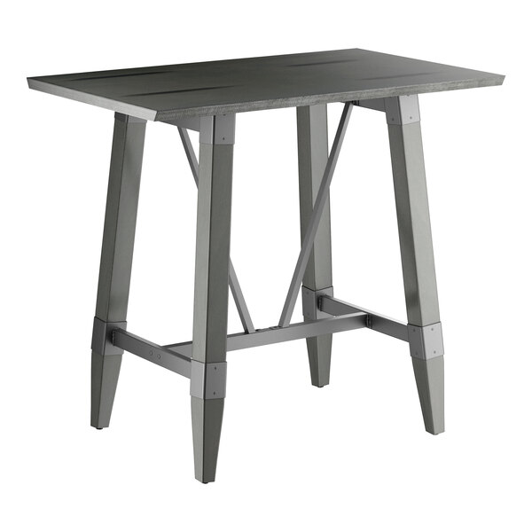 Lancaster Table & Seating Industrial 30" x 48" Rectangular Solid Wood Live Edge Bar Height Trestle Base Table with Slate Gray Finish