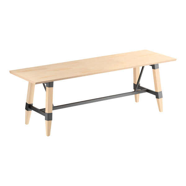 Lancaster Table & Seating Industrial 30" x 96" Rectangular Solid Wood Live Edge Standard Height Trestle Base Table with Bleached Oak Finish