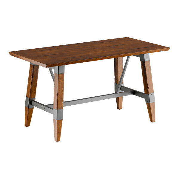 Lancaster Table & Seating Industrial 30" x 60" Solid Wood Live Edge Trestle Base Table with Rustic Walnut Finish