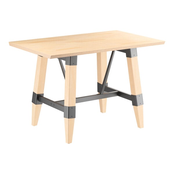 Lancaster Table & Seating Industrial 30" x 48" Rectangular Solid Wood Live Edge Standard Height Trestle Base Table with Bleached Oak Finish