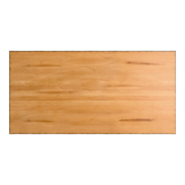 Lancaster Table & Seating Industrial 30" x 60" Rectangular Solid Wood Live Edge Standard Height Trestle Base Table with Honey Maple Finish
