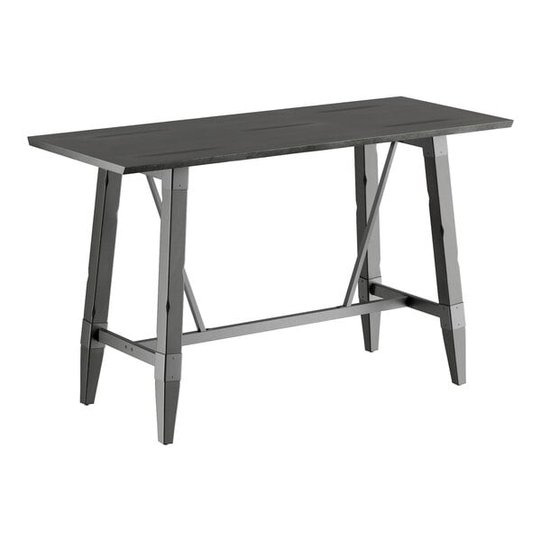 A Lancaster Table & Seating black and slate grey table with metal trestle base legs.