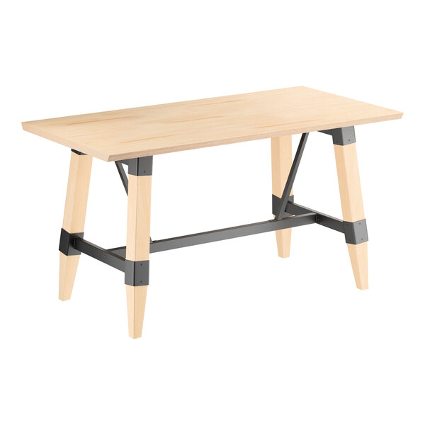 Lancaster Table & Seating Industrial 30" x 60" Rectangular Solid Wood Live Edge Standard Height Trestle Base Table with Bleached Oak Finish