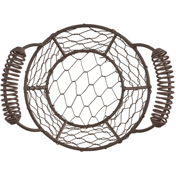 a wire basket with a spring