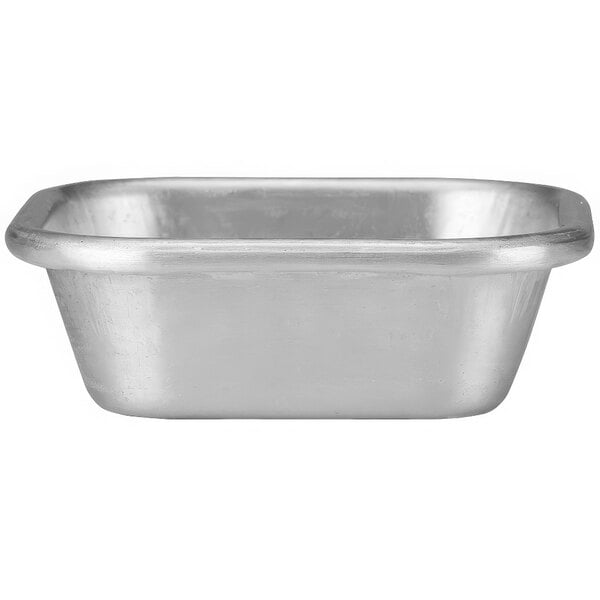 A silver square aluminum ramekin.