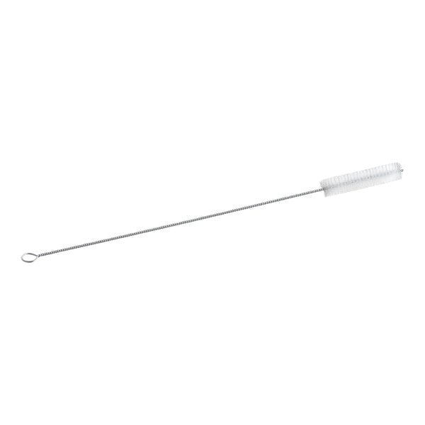 A long, thin brush with a twisted wire handle and a cylindrical white bristle head at one end.